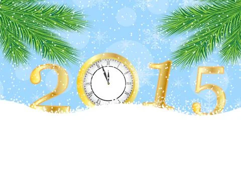 Clock and numbers 2015 on to snow Stock Illustration