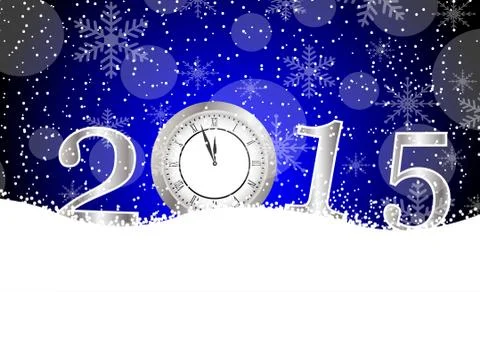 Clock and numbers 2015 on to snow Stock Illustration