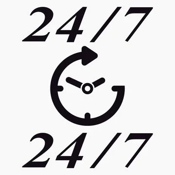 Clock and numerals 24 and 7. Stock Illustration