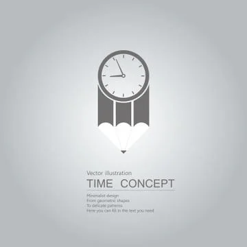 Clock and pencil. Isolated on blue background. Stock Illustration