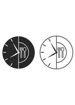 Clock and Plate Icon Representing Intermittent Fasting and Meal Timing Ilustración de archivo