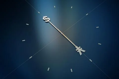 Clock and RMB dollar currency, time is money, competition and cooperation Stock Illustration