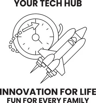 A clock and a rocket are on a white background Stock Illustration