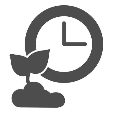 Clock and sprout in soil, growing time solid icon, gardening concept, time of Stock Illustration