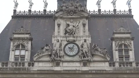 Clock and statues on a castle, paris, France Stock Footage 97928096