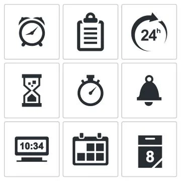 Clock and time icons set Stock Illustration