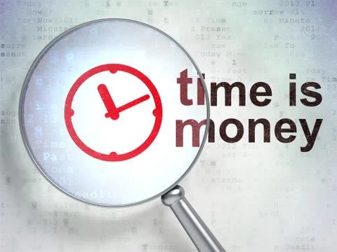 Clock and Time is Money with optical glass 库存插图
