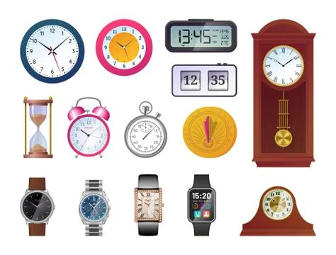 Clock and watch evolution set Stock Illustration