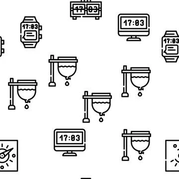 Clock And Watch Time Equipment Vector Seamless Pattern Stock Illustration