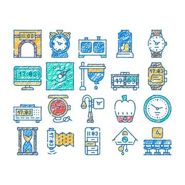 Clock and watch time equipment icon hand drawn Ilustración de archivo