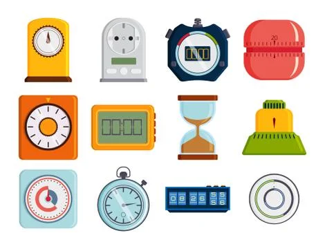 Clock and watches vector timer colorful measurement tools number digital 库存插图