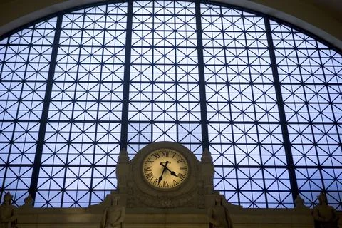 Clock and window at Union Station.Washington DC Stock Photos