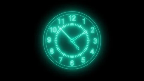 Clock Animation with Circular Neon Glow, Retro-Futuristic Neon Analog Clock.. Stock Footage 314656186