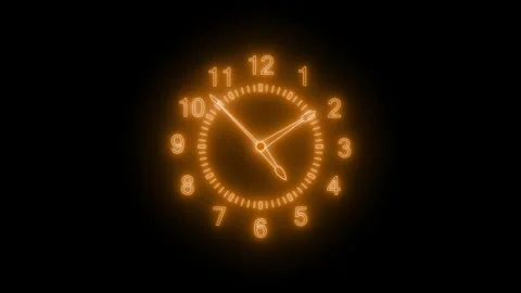 Clock Animation with Circular Neon Glow, Retro-Futuristic Neon Analog Clock.. Stock Footage 314656441