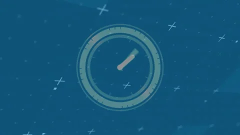 Clock animation with moving hands over blue background with floating crosses Stock Footage 304095490