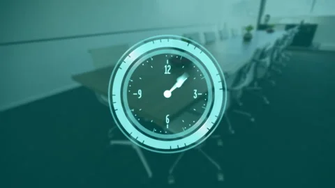 Clock animation over empty conference room with chairs and long table Stock Footage 303505686
