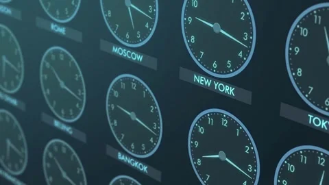 Clock around world animation business finance time close-up with blue background Vídeos de archivo 336444971