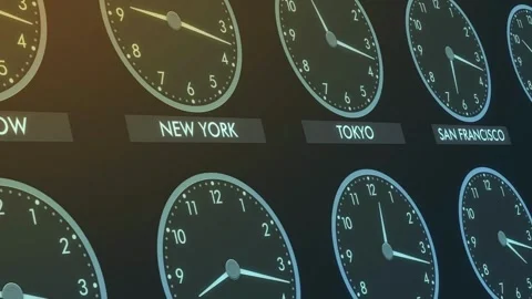Clock around world animation business finance time close-up with blue background Stock Footage 336445075