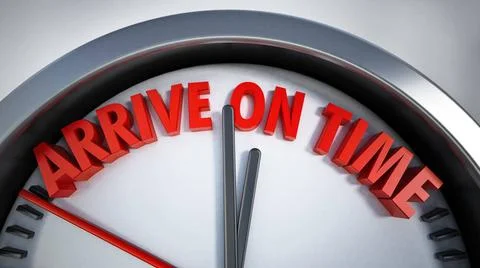 Clock with arrive on time text. 3D illustration Clock with arrive on time ... Stockfoto's