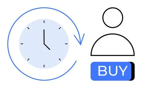 Clock with arrow, abstract human icon, and BUY button symbolizing online sh.. 스톡 일러스트