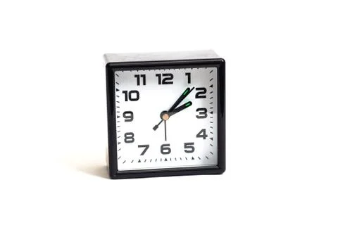 Clock with arrows at 2 o'clock, isolated on white background Stock Photos