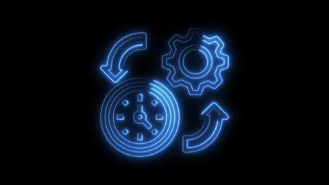 Clock arrows and gear rotating neon glow animation process efficiency concept Stock Footage 322972845