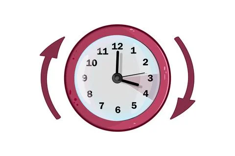 Clock with arrows indicating daylight saving time change on white background Stock Illustration