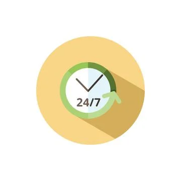 Clock. Assistance service. Flat icon in a circle. Commerce vector illustratio Stock Illustration