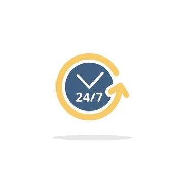 Clock. Assistance service. Icon with shadow. Commerce glyph vector illustrati Stock Illustration