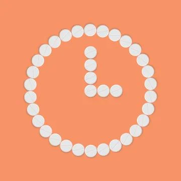 Clock background of pills. Vector illustration. Stock Illustration