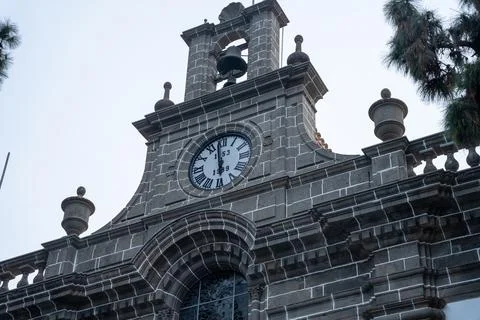 Clock of Basilica de Nuestra Senora del Pino cathedral at Teror, Gran Canar.. Stock Photos