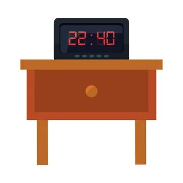 Clock on bedside table on white background Stock Illustration