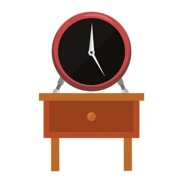 Clock on bedside table on white background Stock Illustration