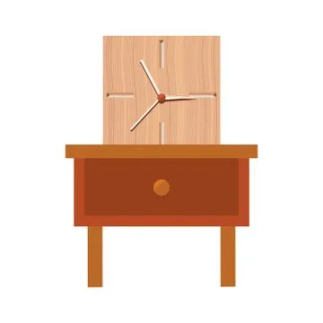Clock on bedside table on white background Stock Illustration