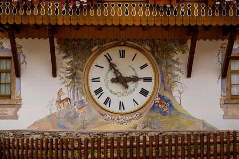 Clock on the big cuckoo clock house Hofgut Sternen, Breitnau, Germany Stock Photos