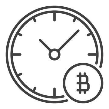 Clock with Bitcoin sign vector Cryptocurrency Investment thin line icon or .. Illustrazione stock
