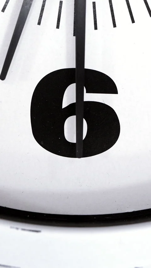 Clock With Black Number Six And Hands Close. Vertical. Stock-Footage 314668866
