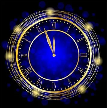 Clock on a blue festive background Stock Illustration