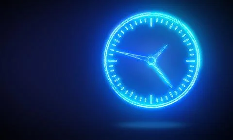 Clock on blue gradient background, banner design with space for text. Time .. 스톡 일러스트
