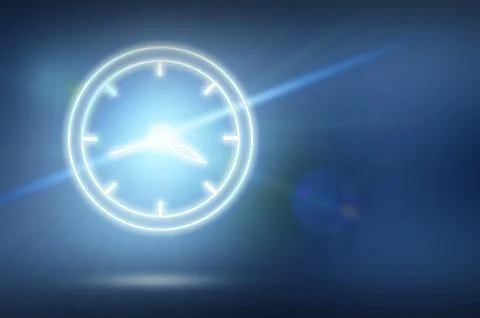 Clock on blue gradient background, banner design with space for text. Time .. Stock Illustration