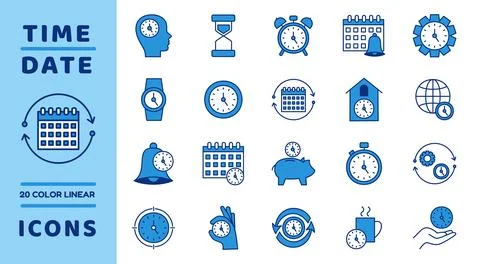Clock blue icon. Time management. Line work chronometer. Calendar notificat.. Stock Illustration