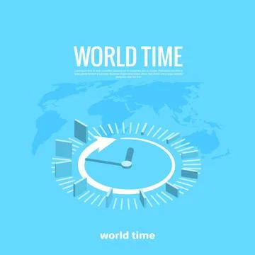 Clock on a blue map background , isometric image Illustrazione stock