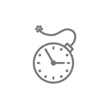 Clock with bomb, explosion timer, deadline line icon. Illustrazione stock