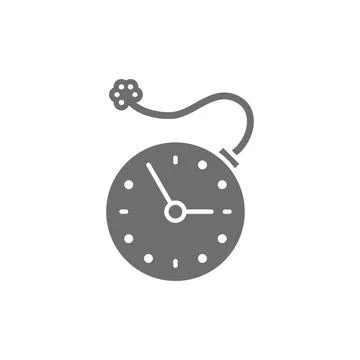 Clock with bomb, explosion timer, deadline grey icon. Stock Illustration