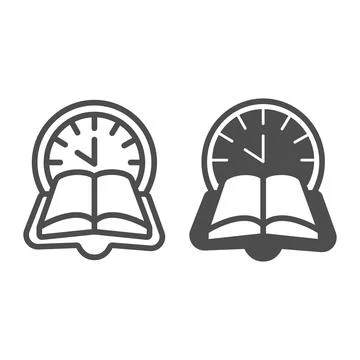 Clock, book time line and solid icon, children book day concept, reading time 스톡 일러스트