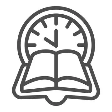 Clock, book time line icon, children book day concept, reading time vector sign Ilustração Stock
