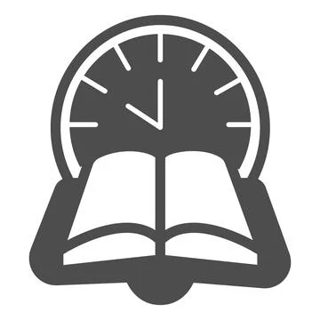 Clock, book time solid icon, children book day concept, reading time vector sign 스톡 일러스트