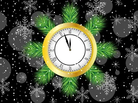 Clock with the branches of christmas tree Stock Illustration