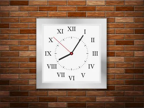 Clock on brick wall Stock Illustration