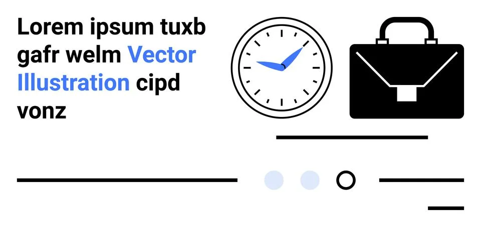 Clock, briefcase, placeholder text, progress bar, minimalistic design. Ideal  Stockillustratie